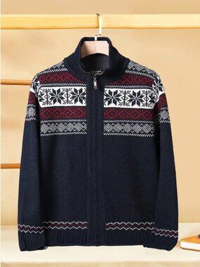 Fair Isle full-zip sweater navy blue men's large